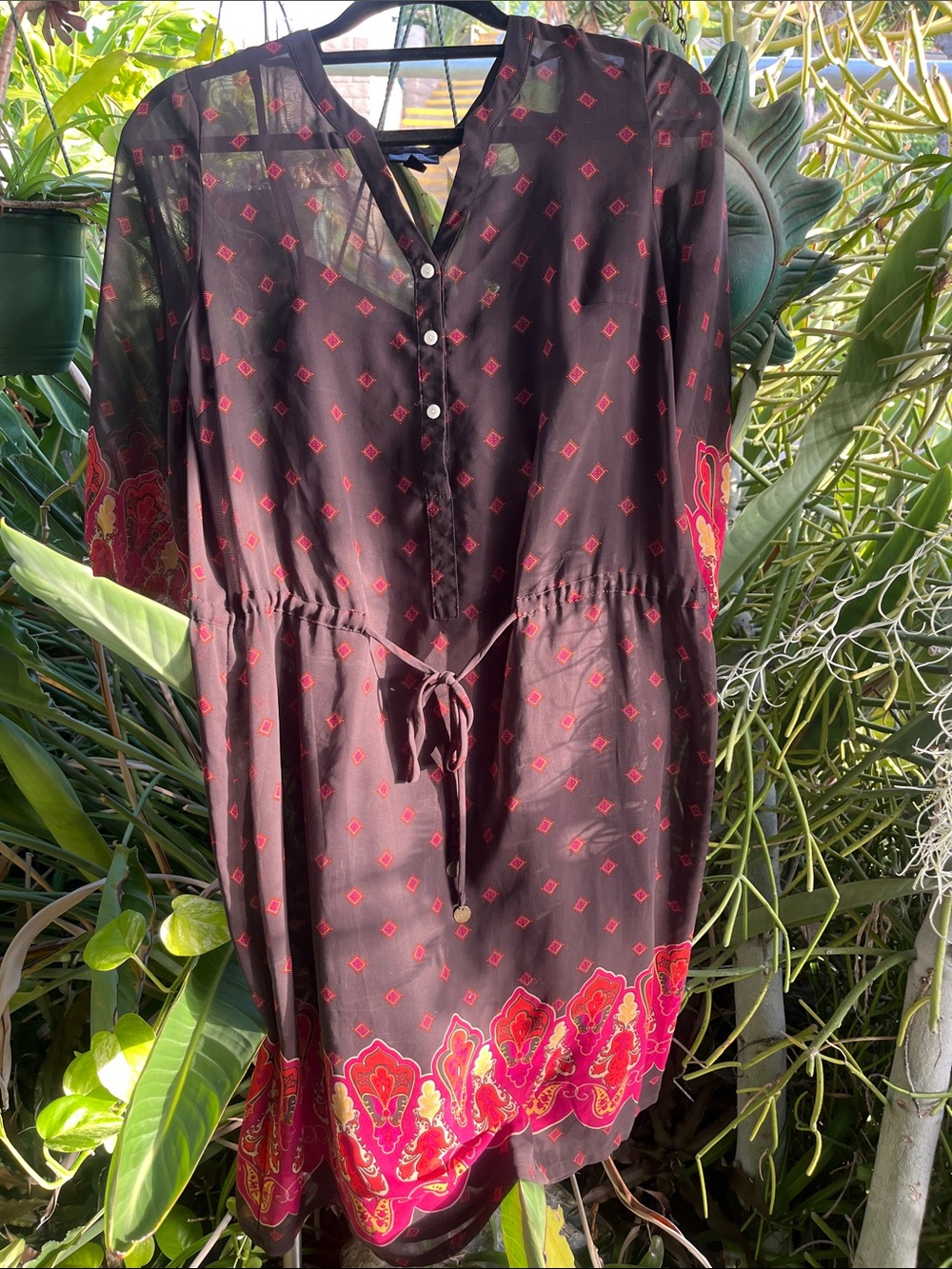 Mossimo Supply Co. Black Dress with Pink and Gold Border Print